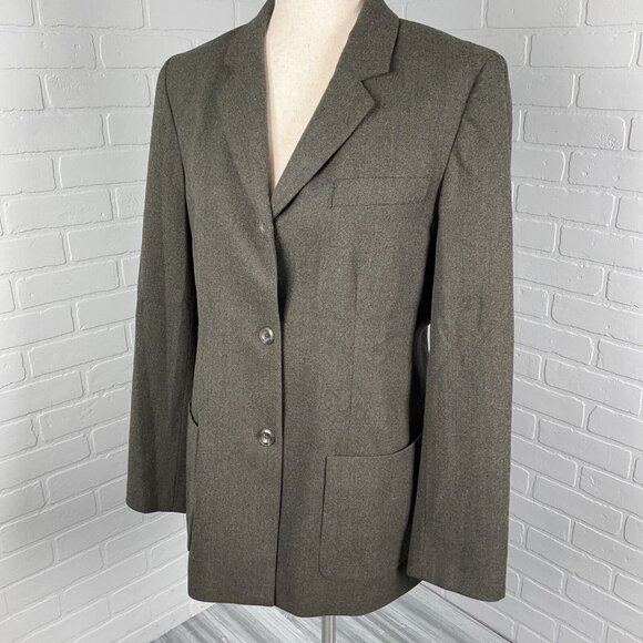 Lands End Blazer Womens 8R Green Classic Career Casual Wool Stretch‎ Lined VTG - Picture 1 of 11